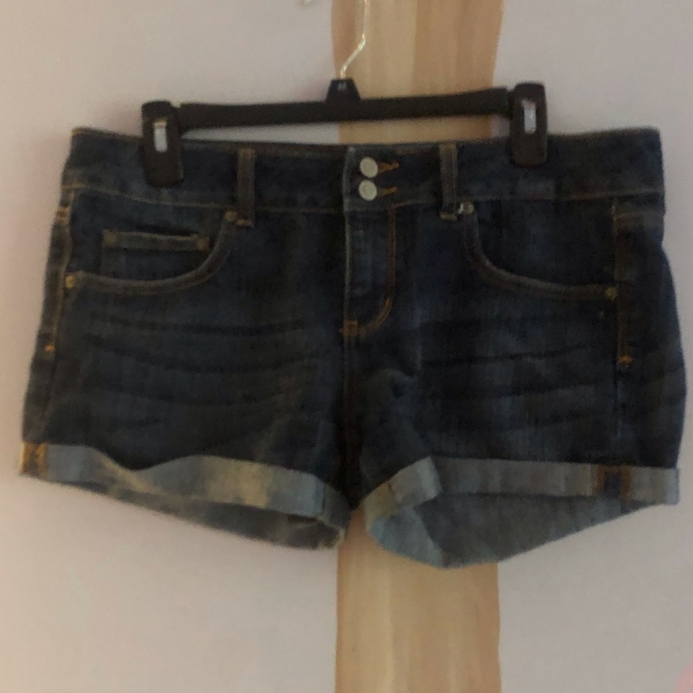 Dark wash cuffed jean shorts